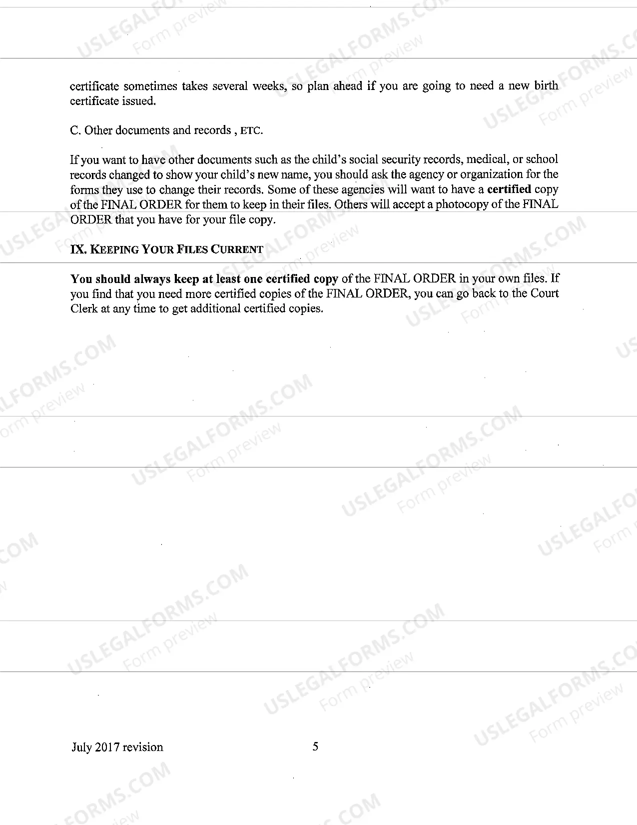 Preview Name Change Instructions and Forms for a Minor Under Age 14 - McKinley County Only