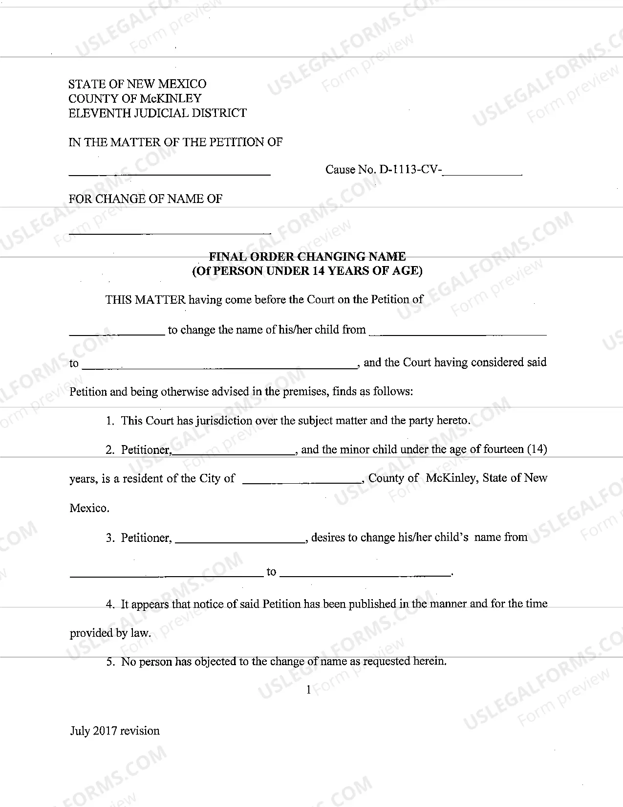 Preview Name Change Instructions and Forms for a Minor Under Age 14 - McKinley County Only