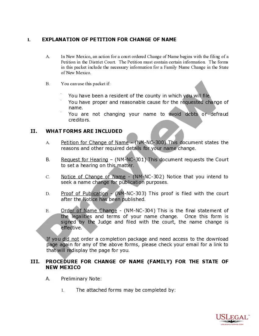 Preview New Mexico Name Change Instructions and Forms Package for a Family