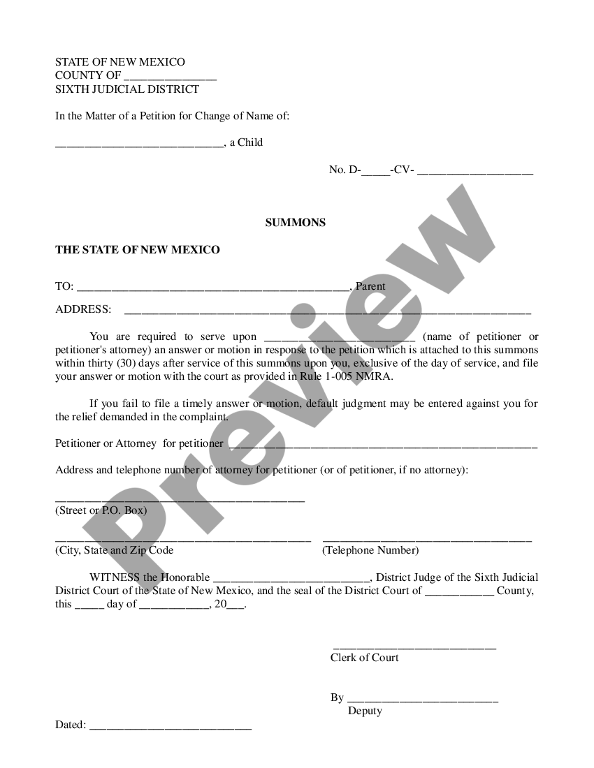 New Mexico Name Change Instructions and Forms for a Minor Under Age 14