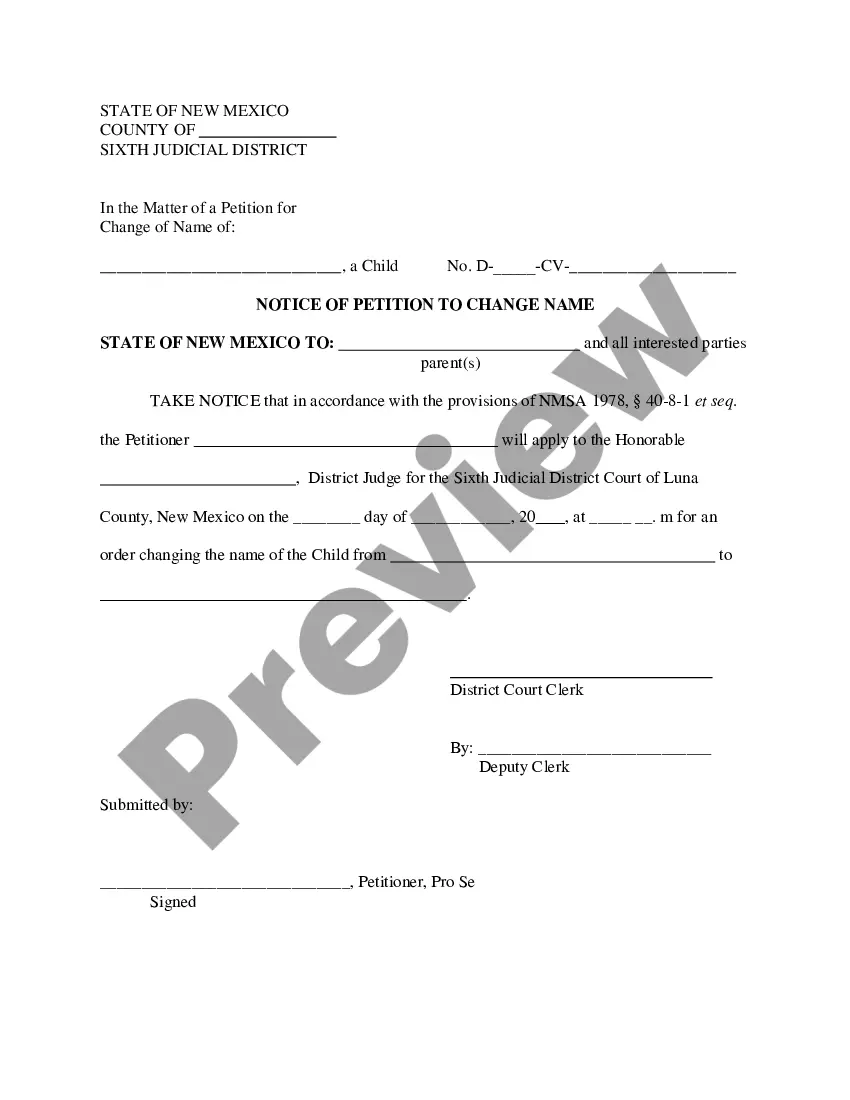 Preview Name Change Instructions and Forms for a Minor Under Age 14 - Grant, Luna, and Hidalgo Counties Only