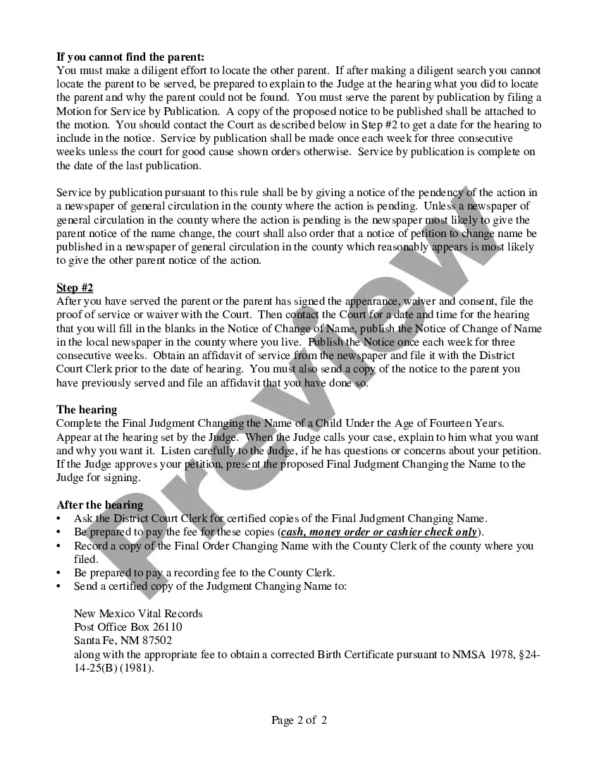 Preview Name Change Instructions and Forms for a Minor Under Age 14 - Grant, Luna, and Hidalgo Counties Only