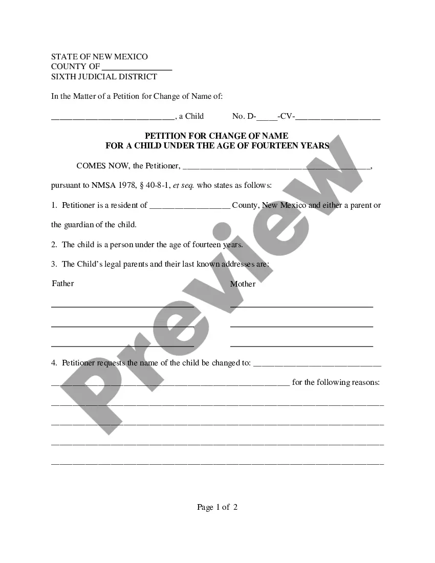 Preview Name Change Instructions and Forms for a Minor Under Age 14 - Grant, Luna, and Hidalgo Counties Only