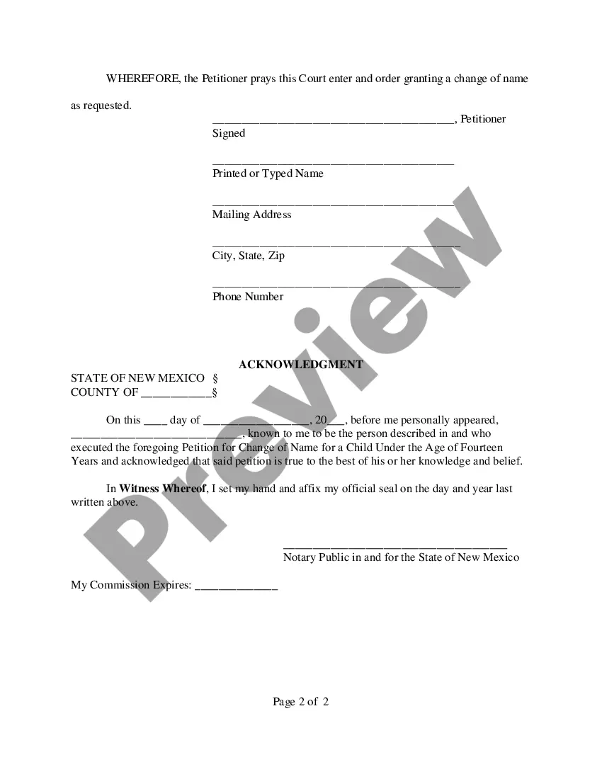 Preview Name Change Instructions and Forms for a Minor Under Age 14 - Grant, Luna, and Hidalgo Counties Only