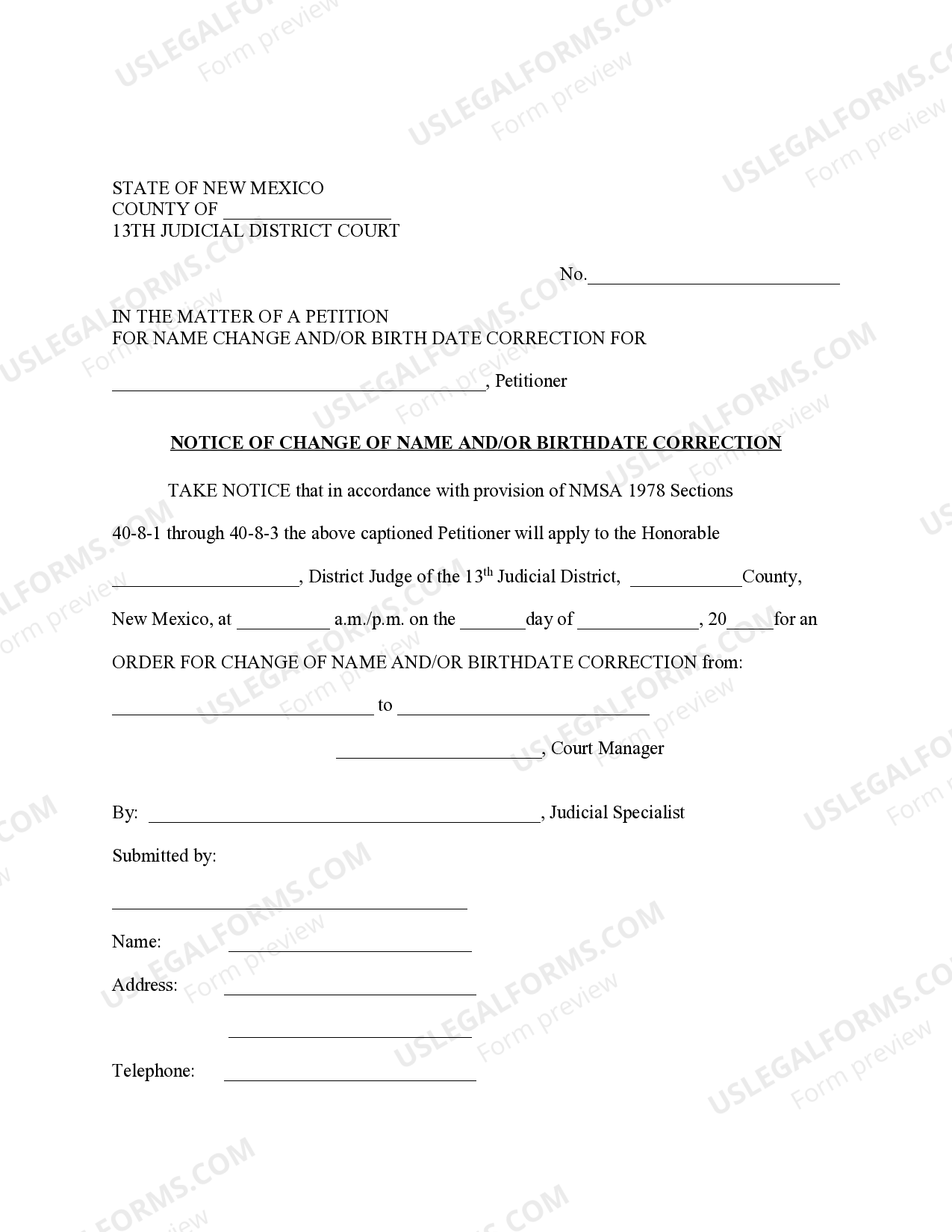 New Mexico Name Change Instructions and Forms for an Adult Cibola, Sandoval and Valencia