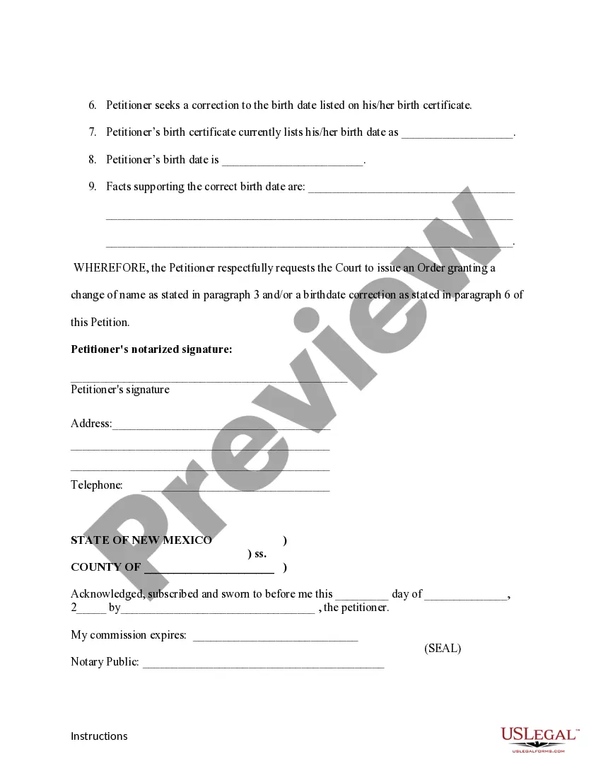 Preview Name Change Instructions and Forms for an Adult - Cibola, Sandoval and Valencia Counties Only