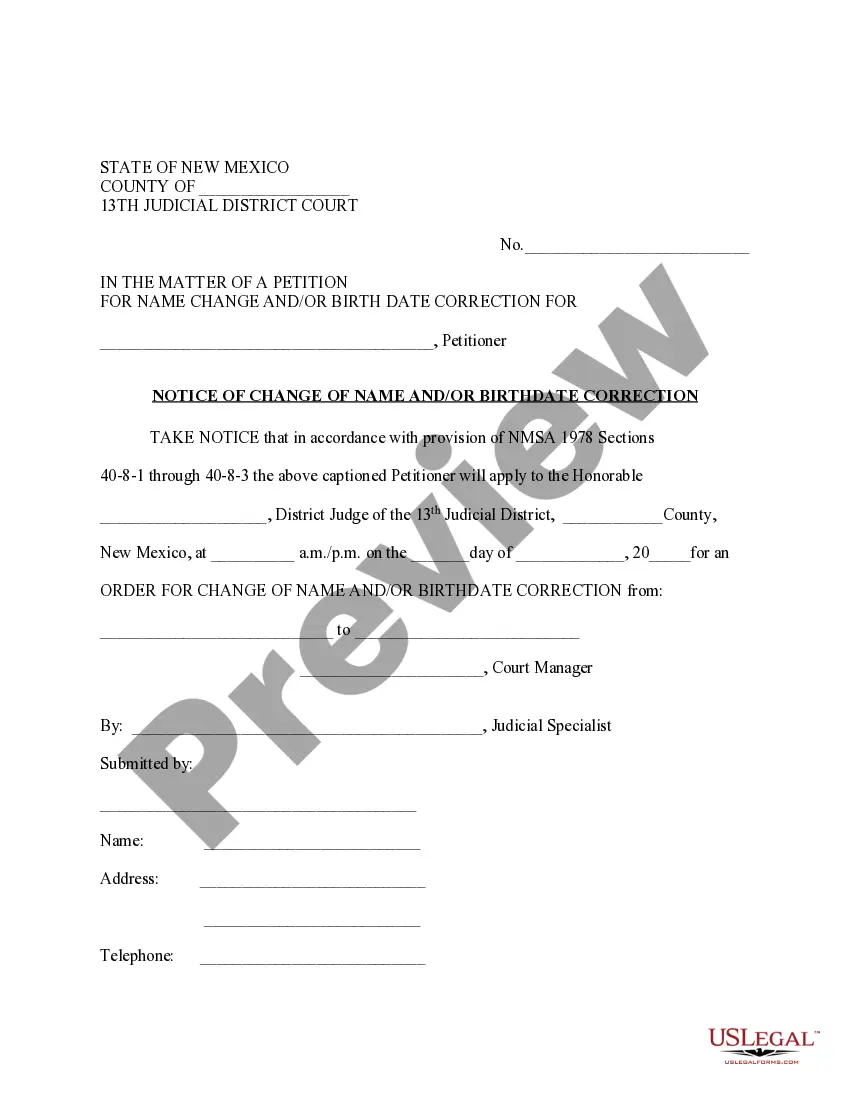 Preview Name Change Instructions and Forms for an Adult - Cibola, Sandoval and Valencia Counties Only