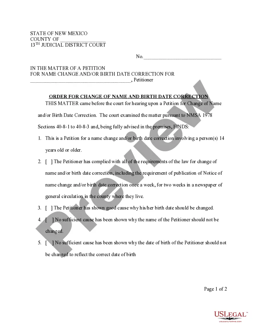 Preview Name Change Instructions and Forms for an Adult - Cibola, Sandoval and Valencia Counties Only