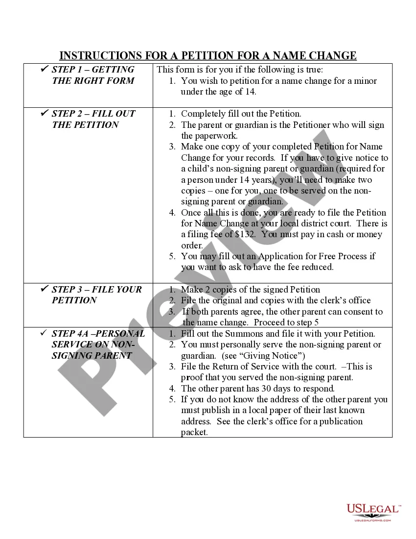 Preview Name Change Instructions and Forms for a Minor Under Age 14 - Cibola, Sandoval and Valencia Counties Only