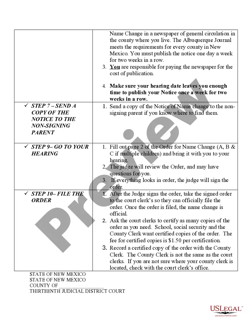 Preview Name Change Instructions and Forms for a Minor Under Age 14 - Cibola, Sandoval and Valencia Counties Only