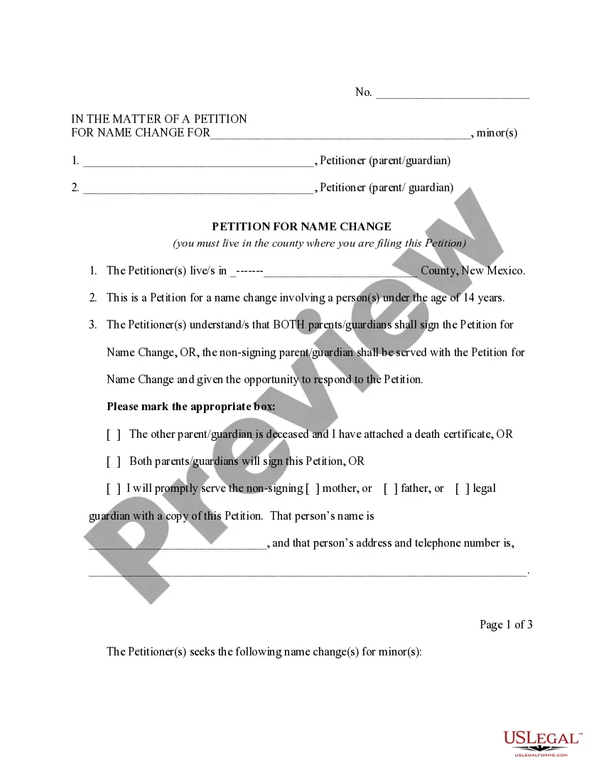Preview Name Change Instructions and Forms for a Minor Under Age 14 - Cibola, Sandoval and Valencia Counties Only