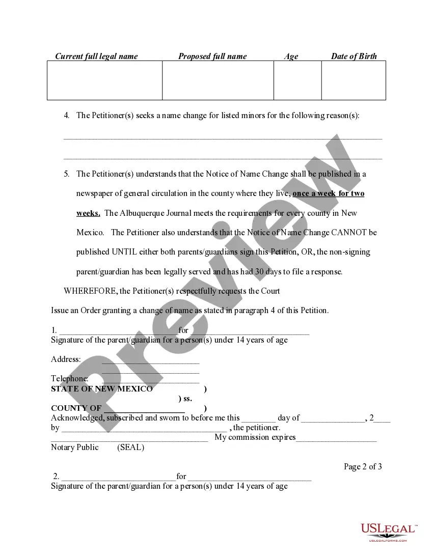 Preview Name Change Instructions and Forms for a Minor Under Age 14 - Cibola, Sandoval and Valencia Counties Only