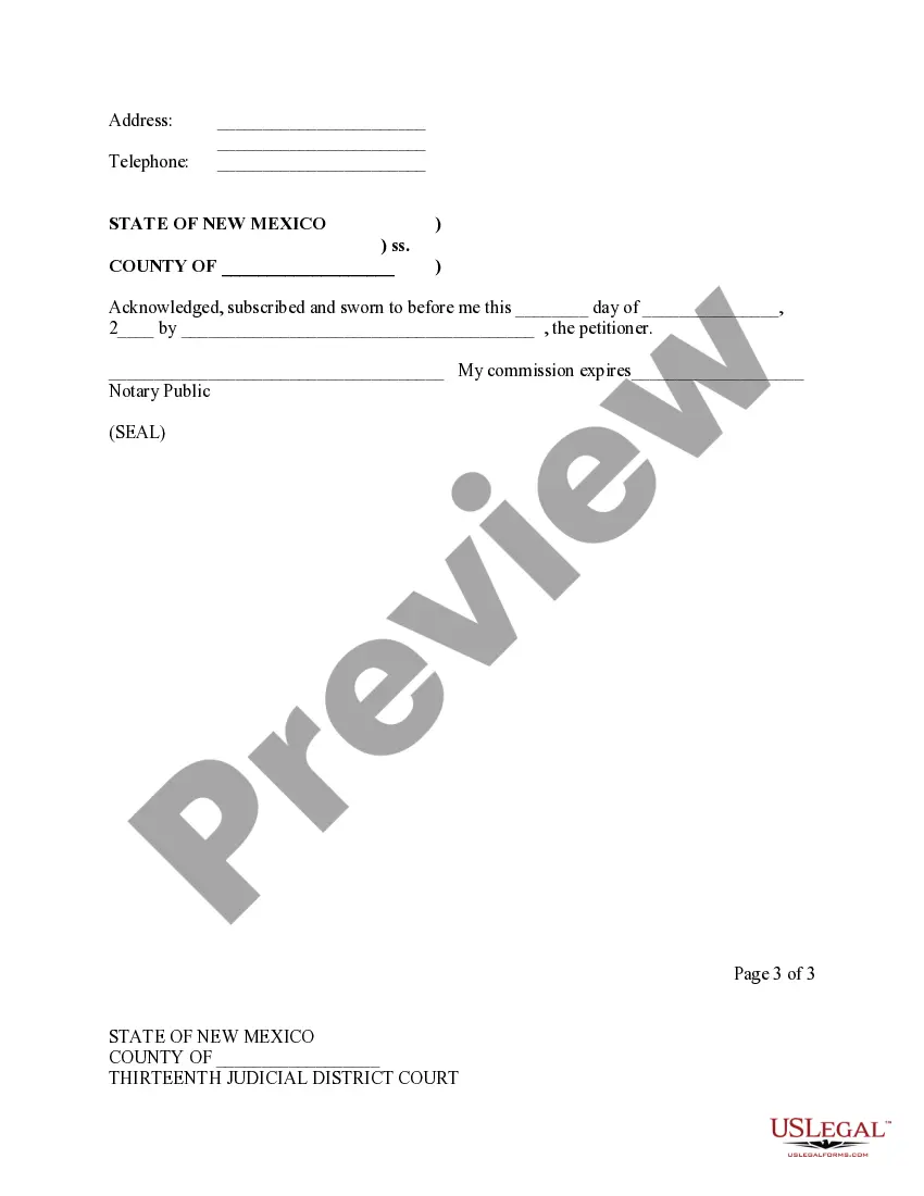 Preview Name Change Instructions and Forms for a Minor Under Age 14 - Cibola, Sandoval and Valencia Counties Only