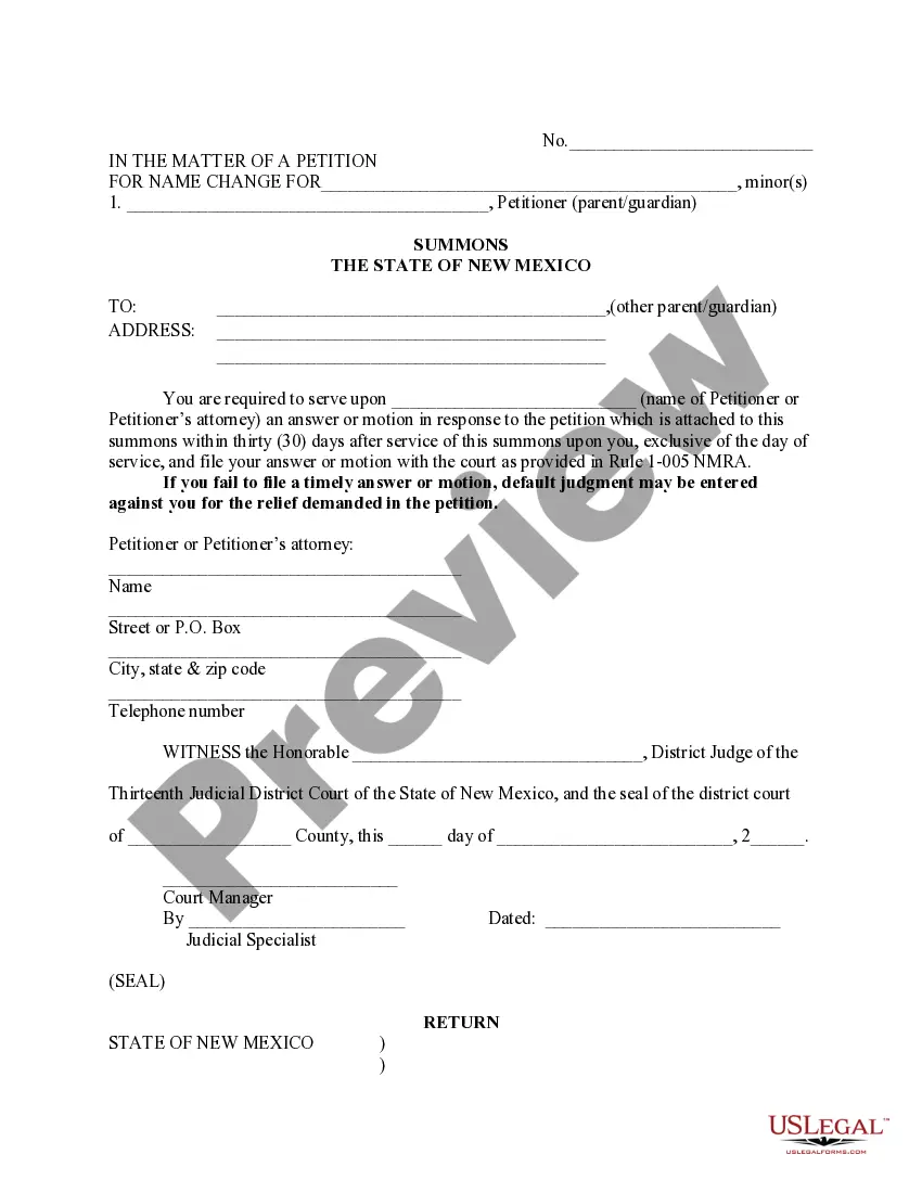 Preview Name Change Instructions and Forms for a Minor Under Age 14 - Cibola, Sandoval and Valencia Counties Only