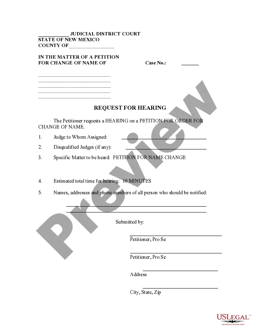 Preview Request for Hearing for Name Change