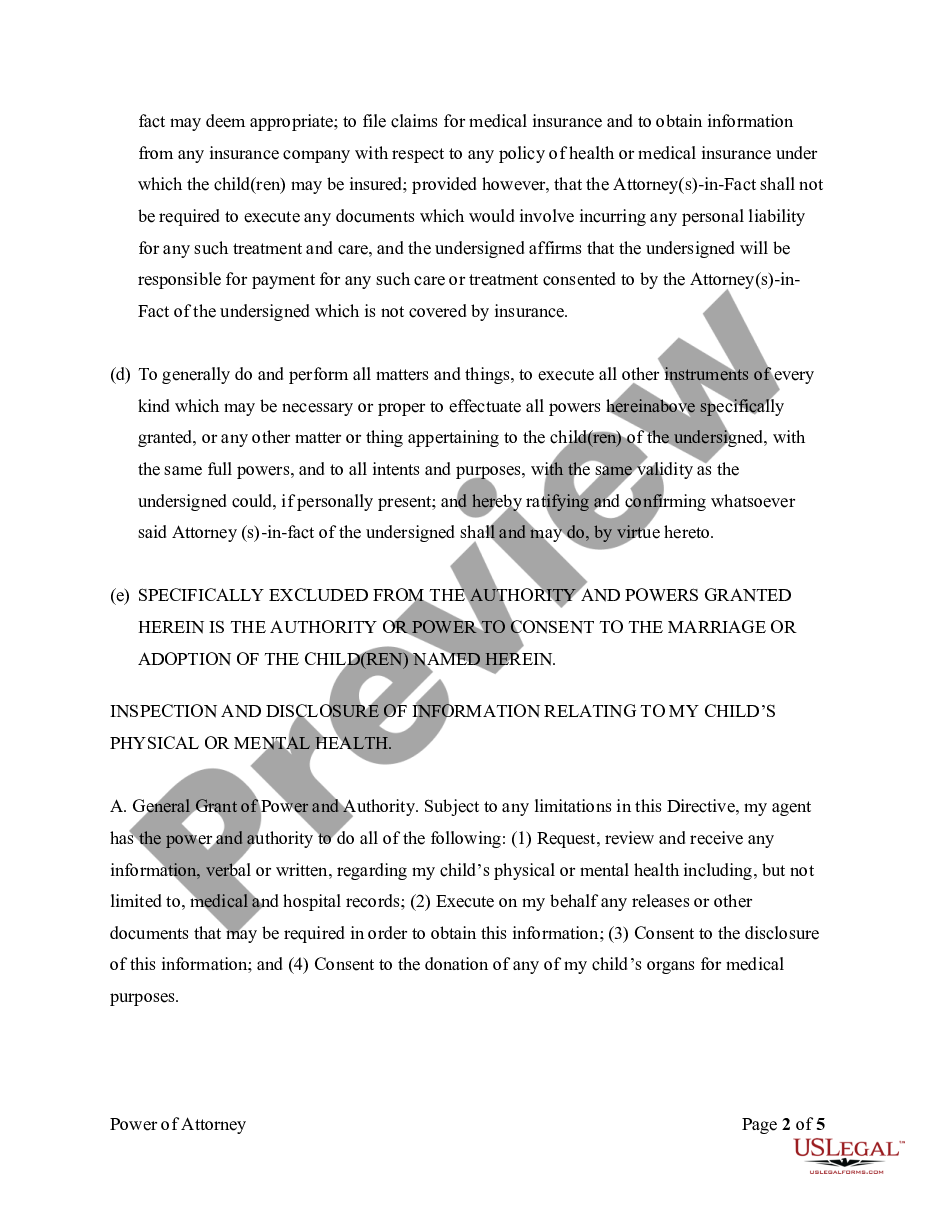 page 1 General Power of Attorney for Care and Custody of Child or Children preview