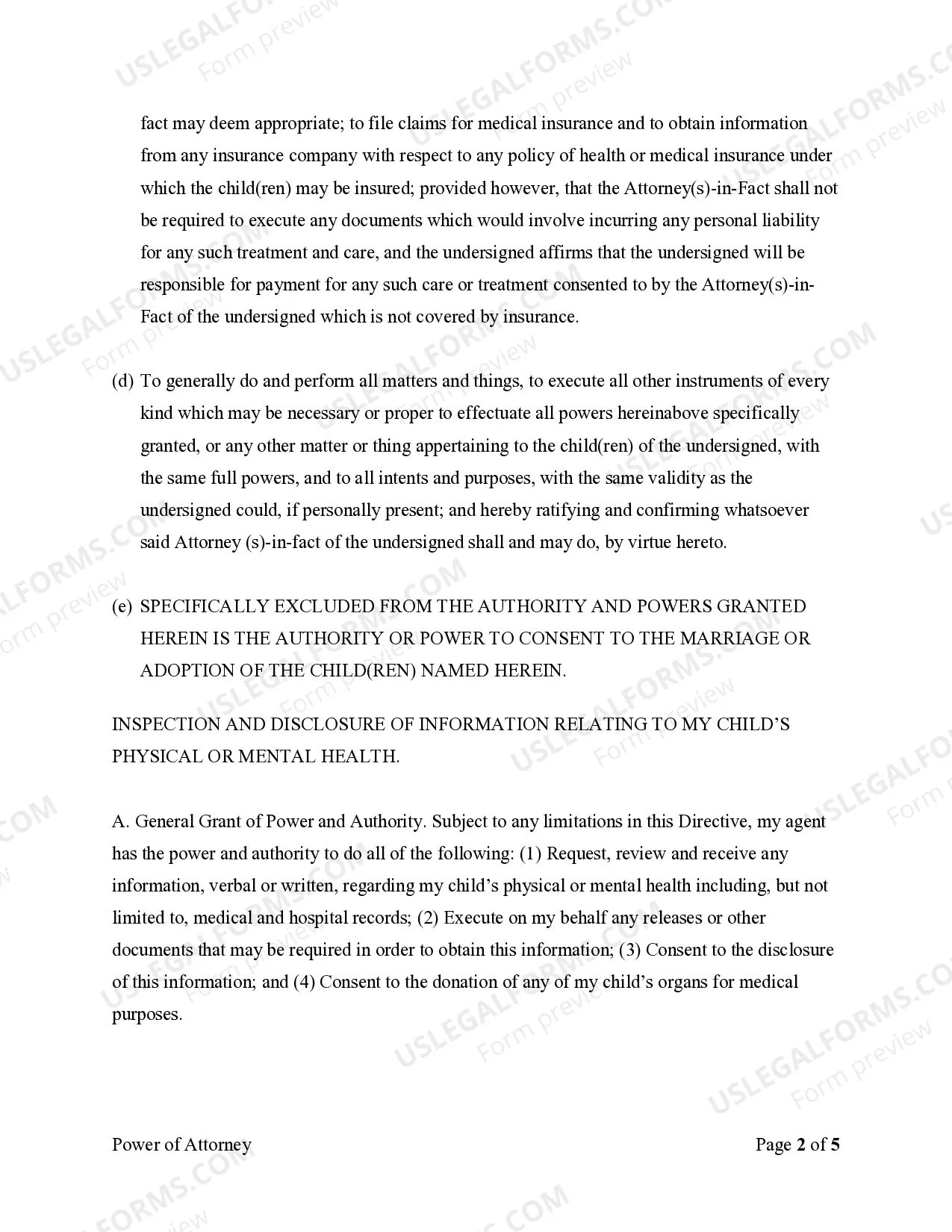 Preview General Power of Attorney for Care and Custody of Child or Children