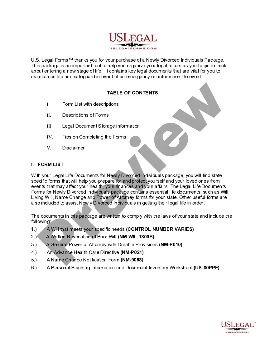 Preview New Mexico Newly Divorced Individuals Package