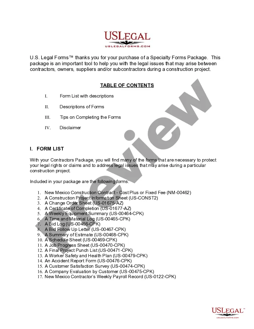 Preview New Mexico Contractors Forms Package