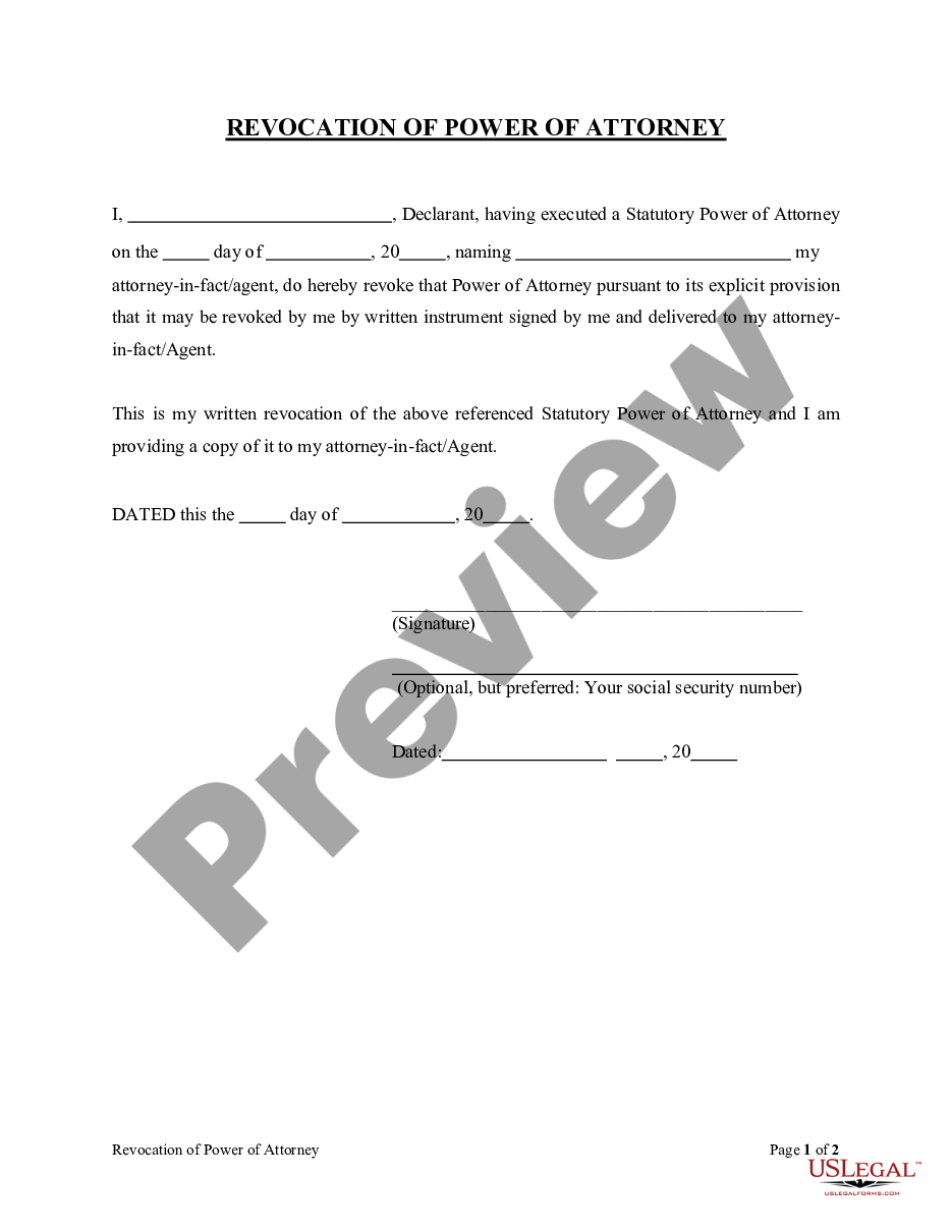 page 0 Revocation of Statutory General Power of Attorney preview
