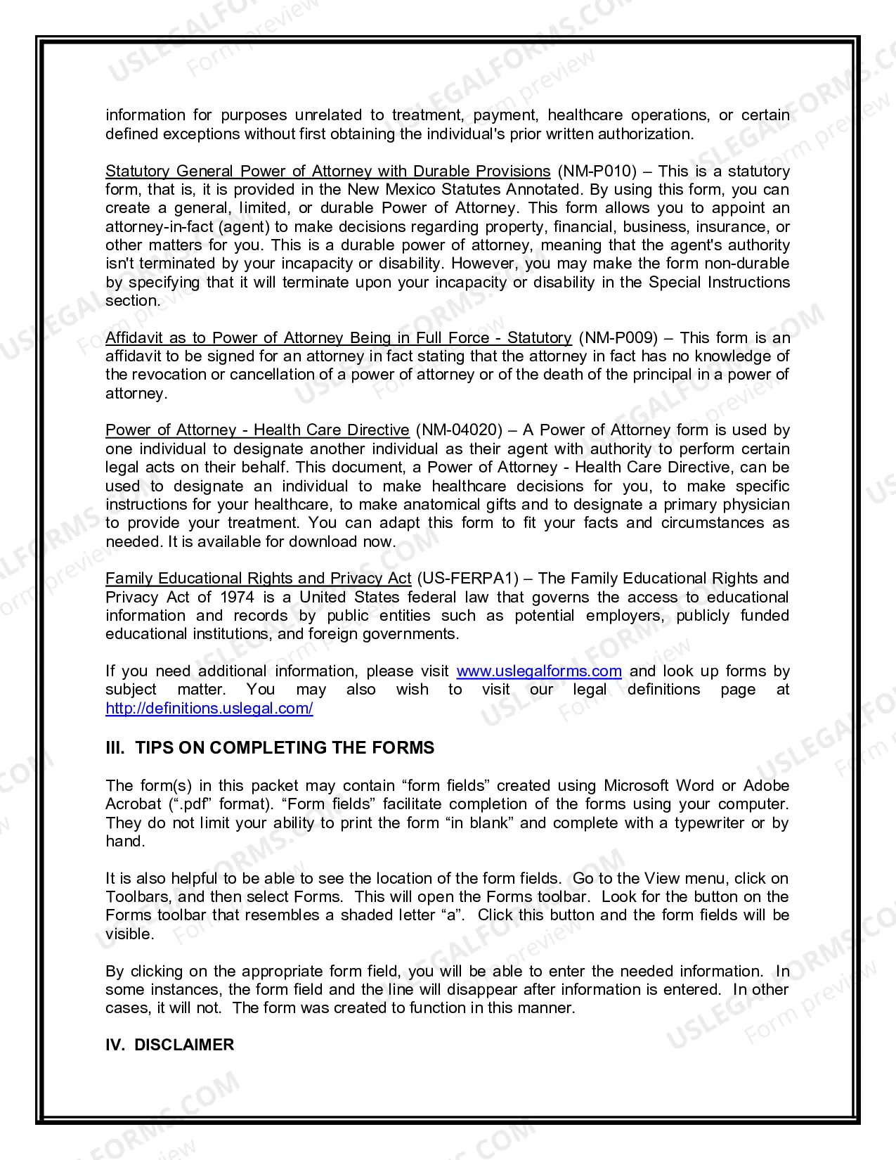 Preview New Mexico Young Adult Power of Attorney Package