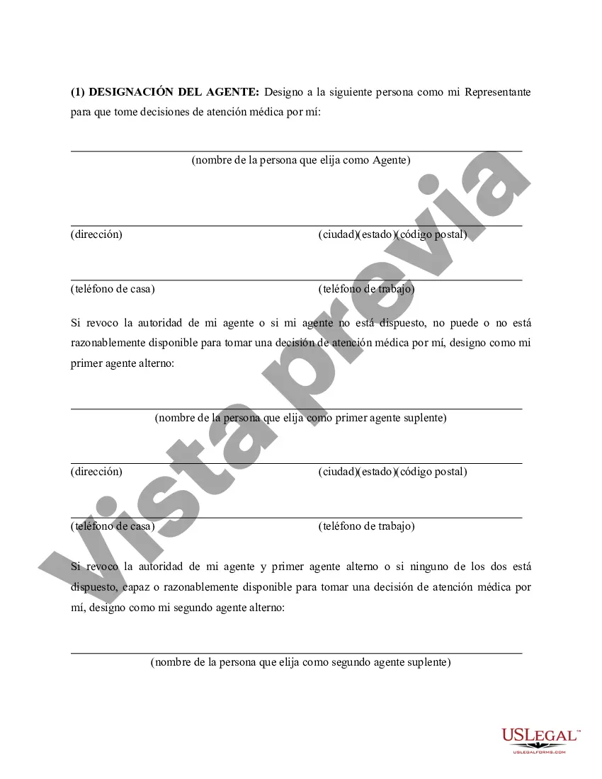 Preview Directiva de atención médica con directiva de atención médica opcional Estatutaria, incluidas las disposiciones del testamento en vida