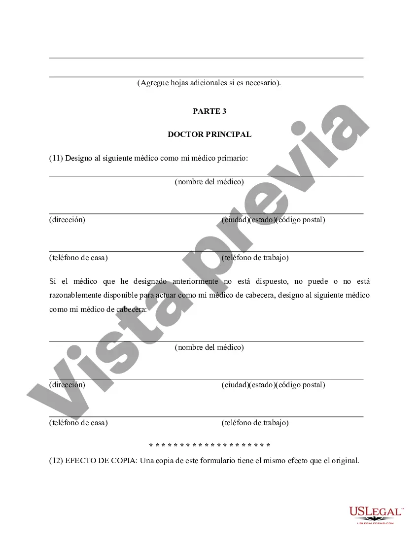 Preview Directiva de atención médica con directiva de atención médica opcional Estatutaria, incluidas las disposiciones del testamento en vida