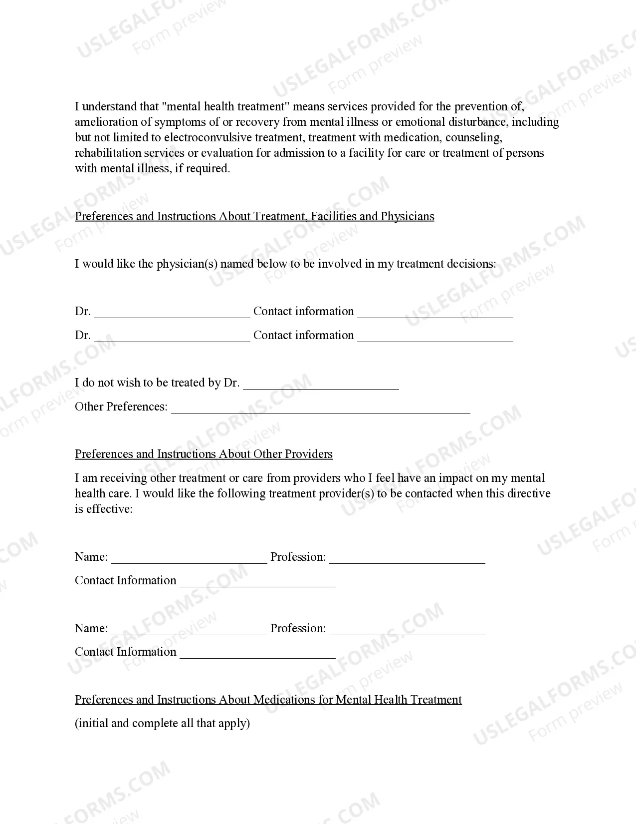Preview Advance Directive for Mental Health Treatment