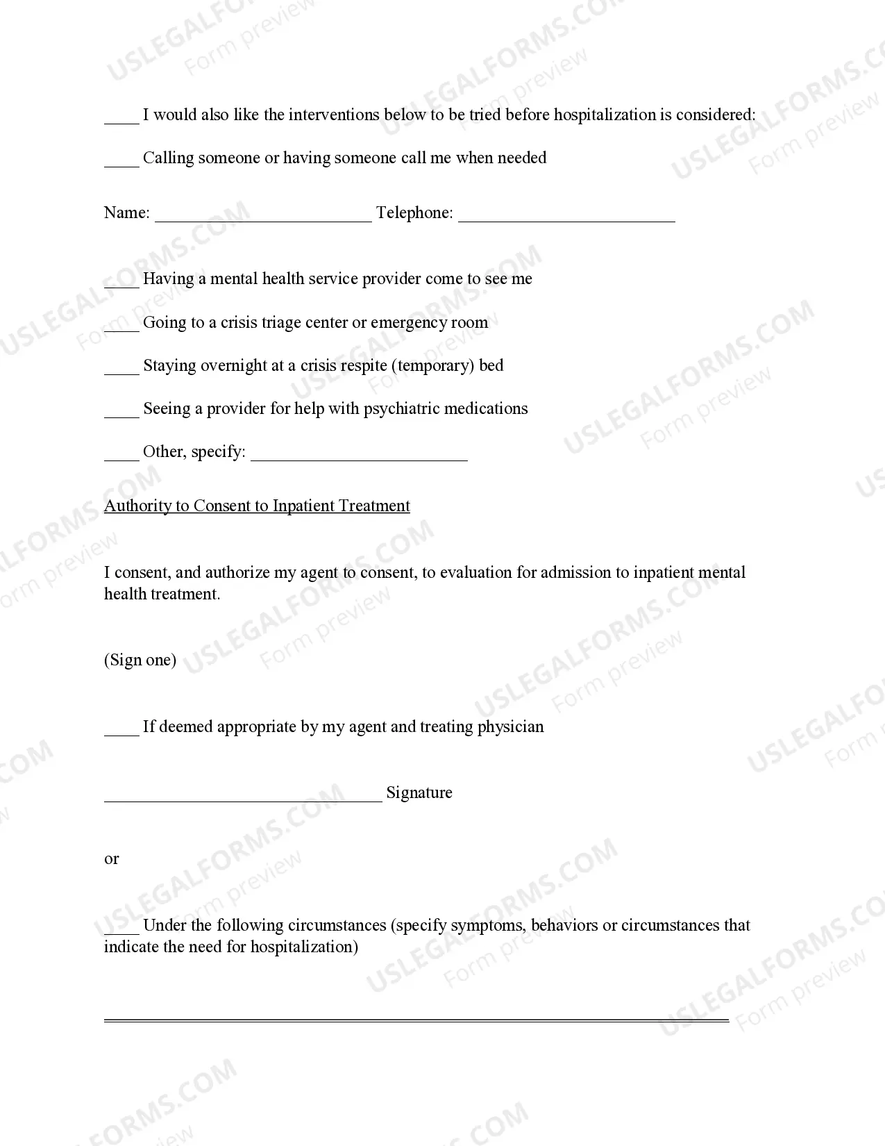 Preview Advance Directive for Mental Health Treatment