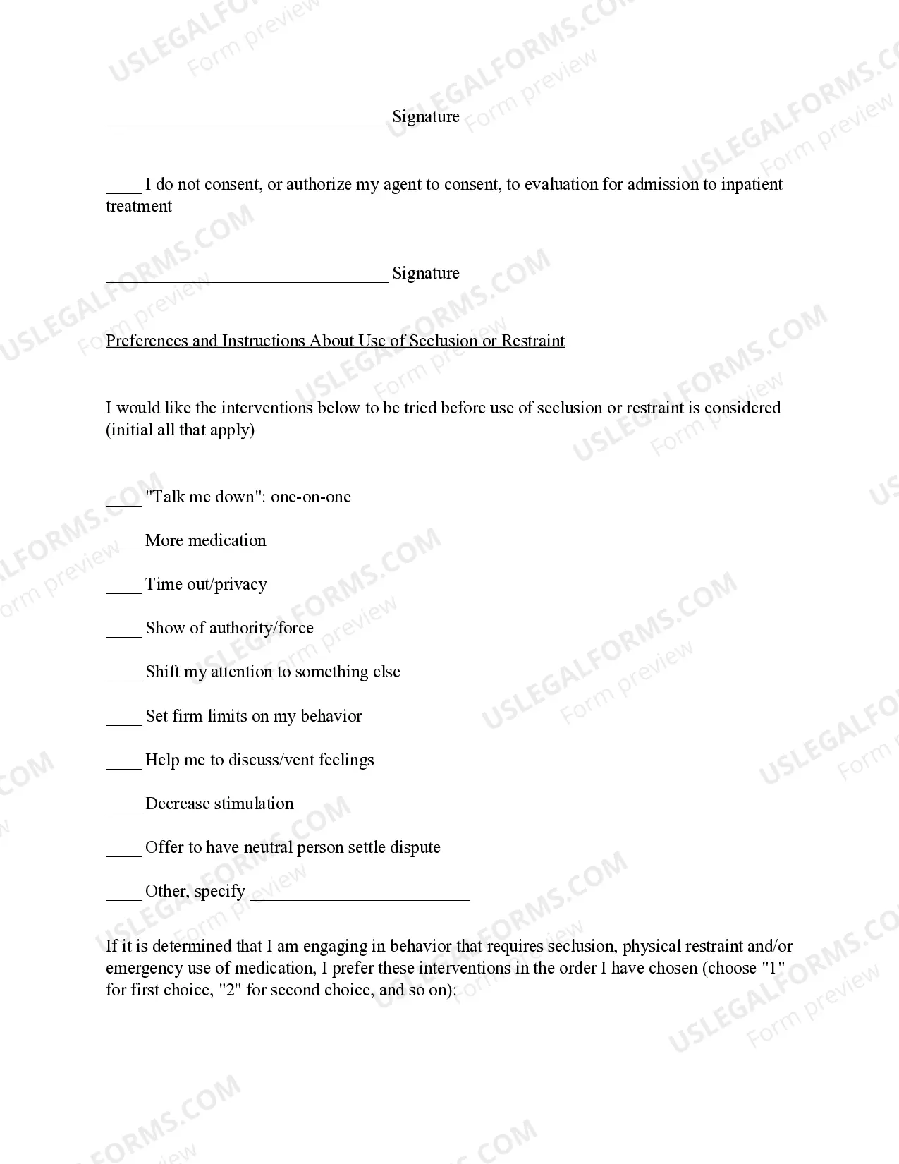 Preview Advance Directive for Mental Health Treatment