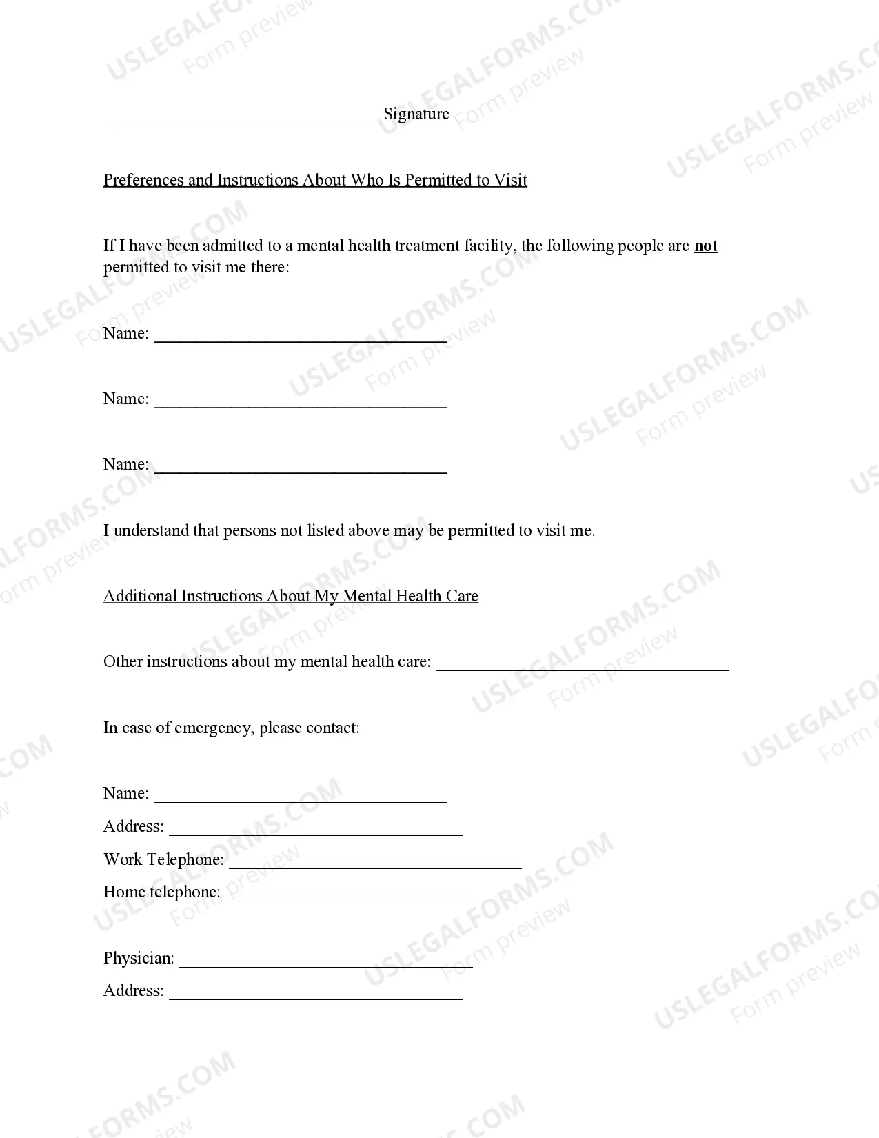 Preview Advance Directive for Mental Health Treatment