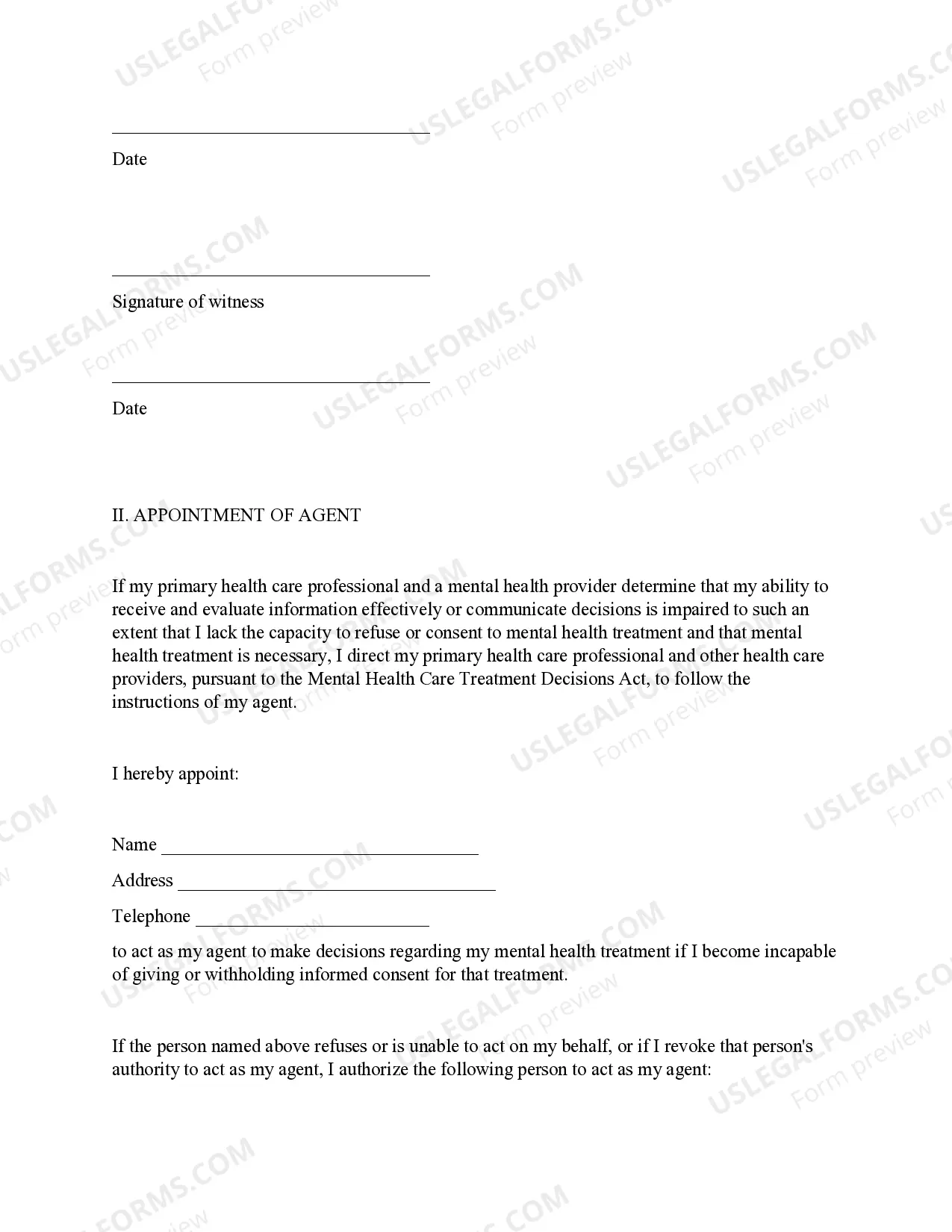 Preview Advance Directive for Mental Health Treatment