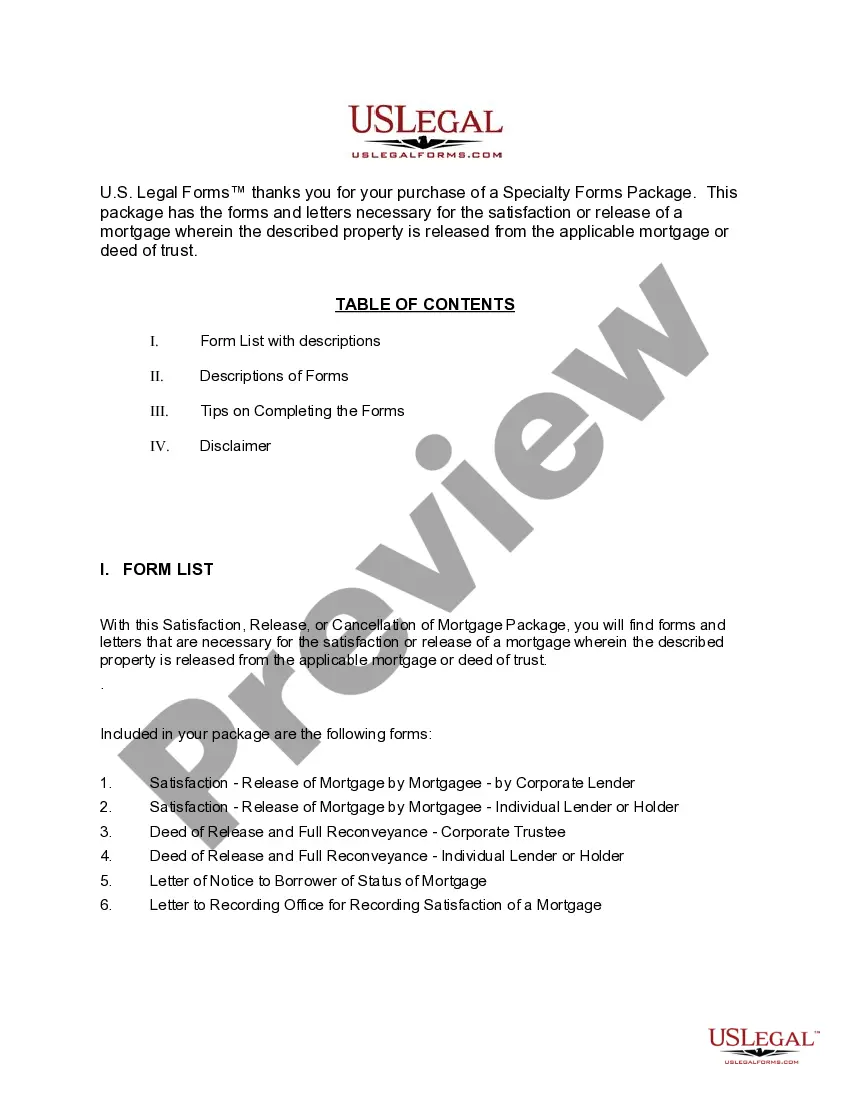 Preview New Mexico Satisfaction, Cancellation or Release of Mortgage Package