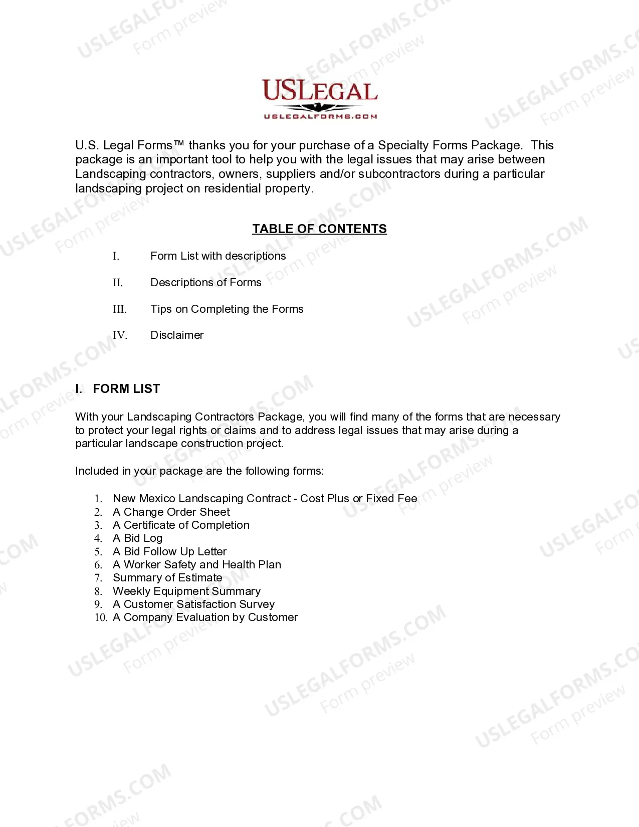 Preview New Mexico Landscaping Contractor Package