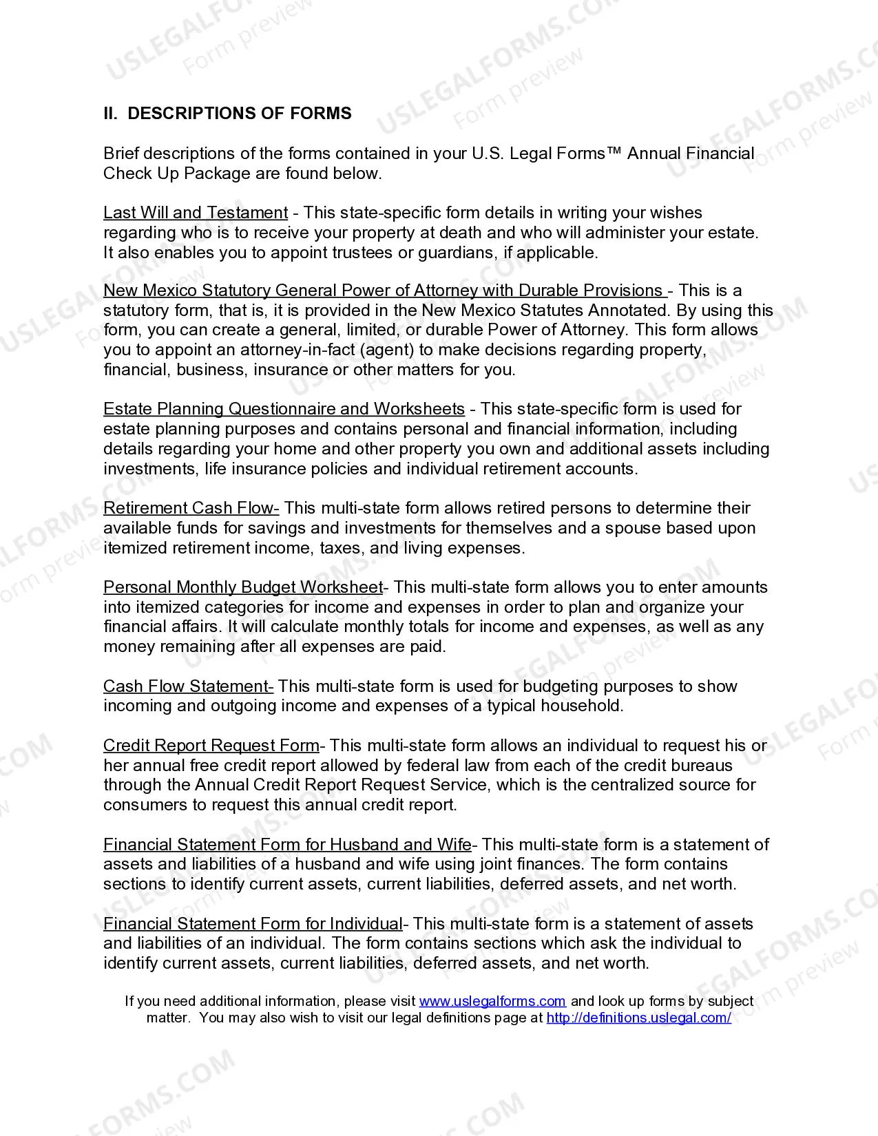 Preview New Mexico Annual Financial Checkup Package