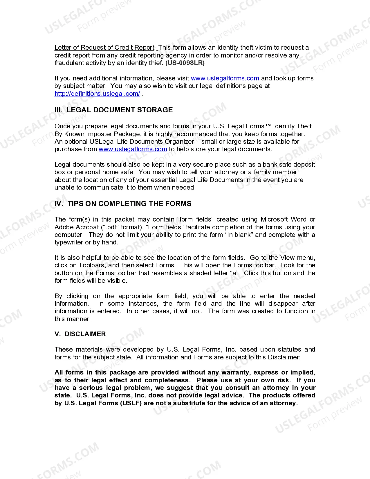 Preview New Mexico Identity Theft by Known Imposter Package