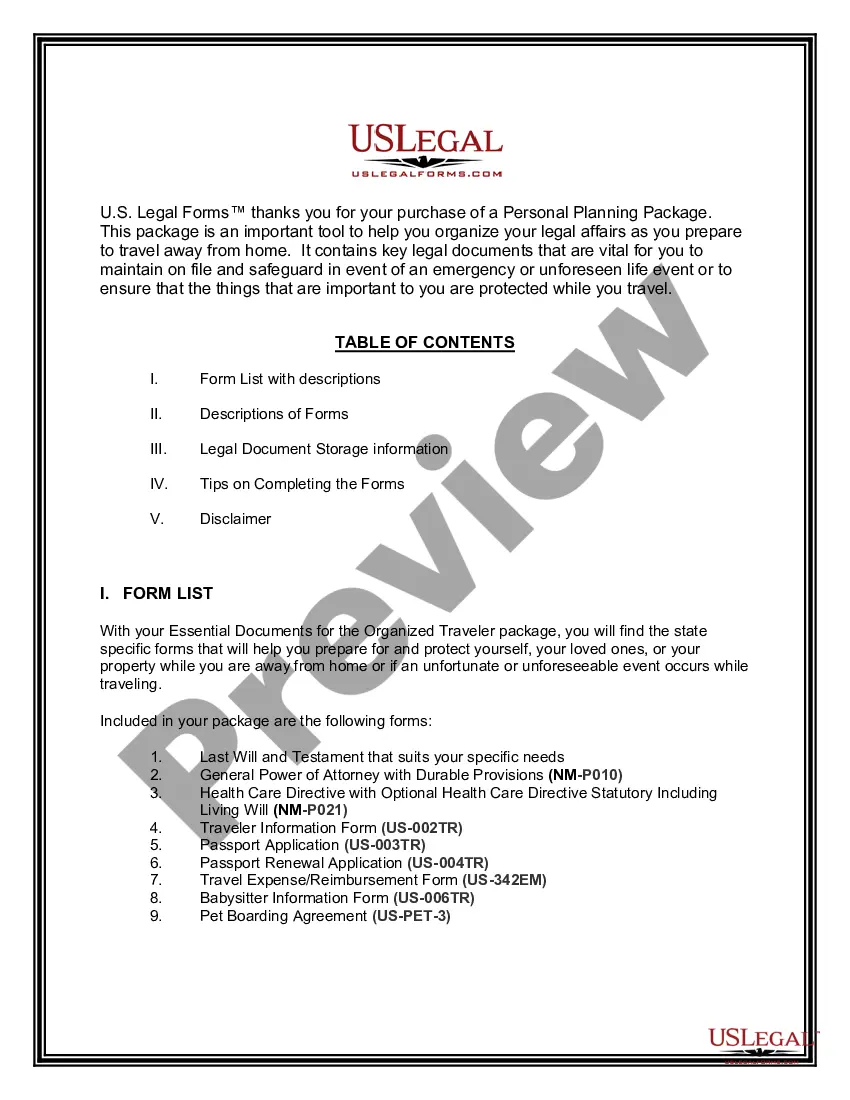 Preview New Mexico Essential Documents for the Organized Traveler Package