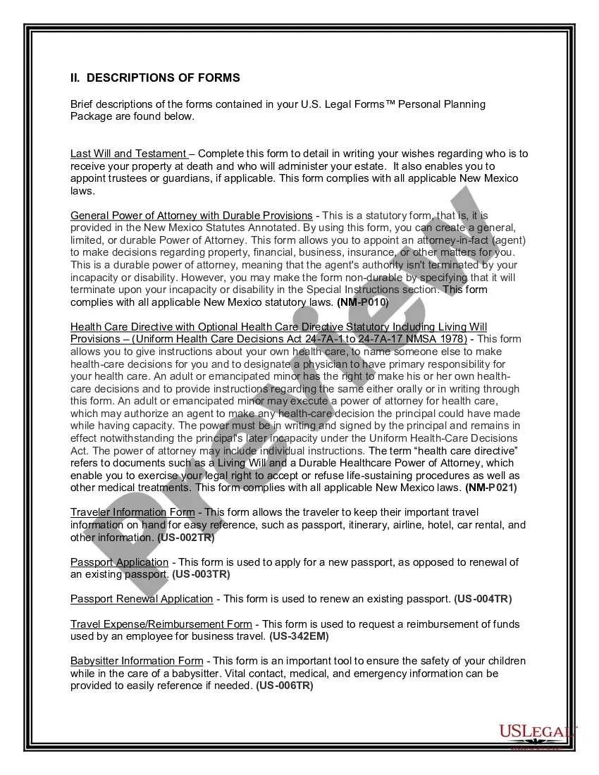 Preview New Mexico Essential Documents for the Organized Traveler Package