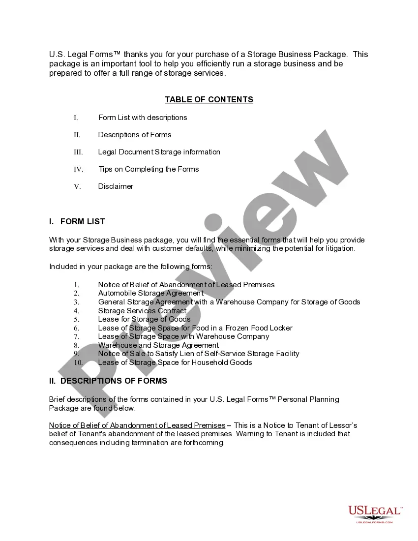 Preview New Mexico Storage Business Package