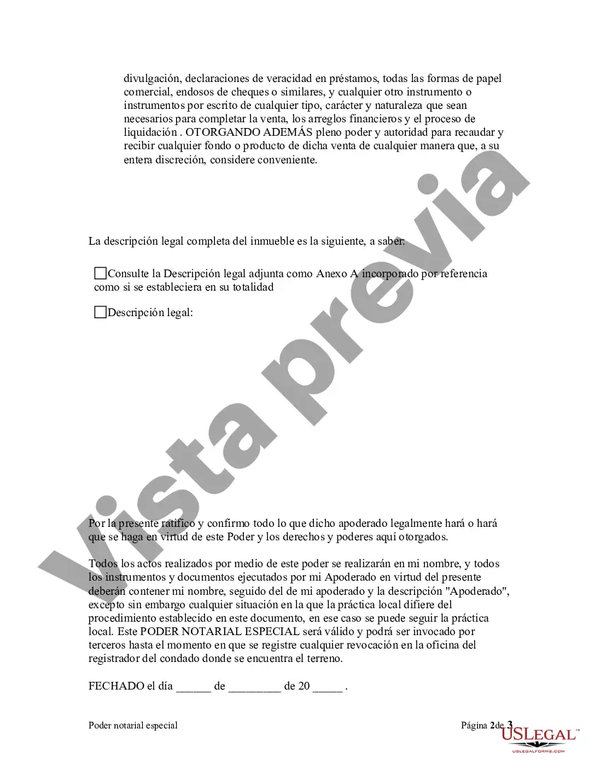 Preview Poder notarial especial o limitado para transacciones de venta de bienes raíces por parte del vendedor