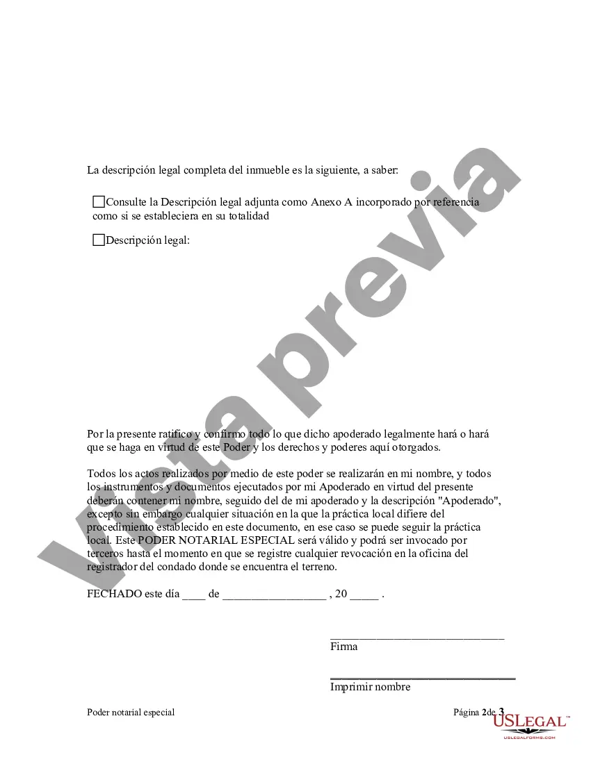 Preview Poder notarial especial o limitado para transacciones de compra de bienes raíces por parte del comprador