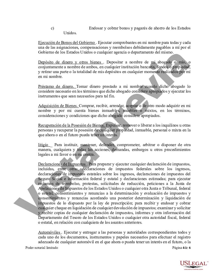 Preview Poder notarial limitado en el que se especifican poderes con ejemplos de poderes incluidos