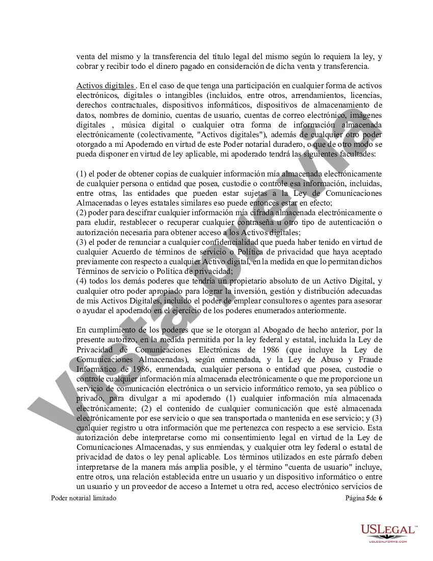 Preview Poder notarial limitado en el que se especifican poderes con ejemplos de poderes incluidos