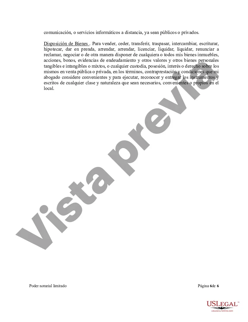 Preview Poder notarial limitado en el que se especifican poderes con ejemplos de poderes incluidos