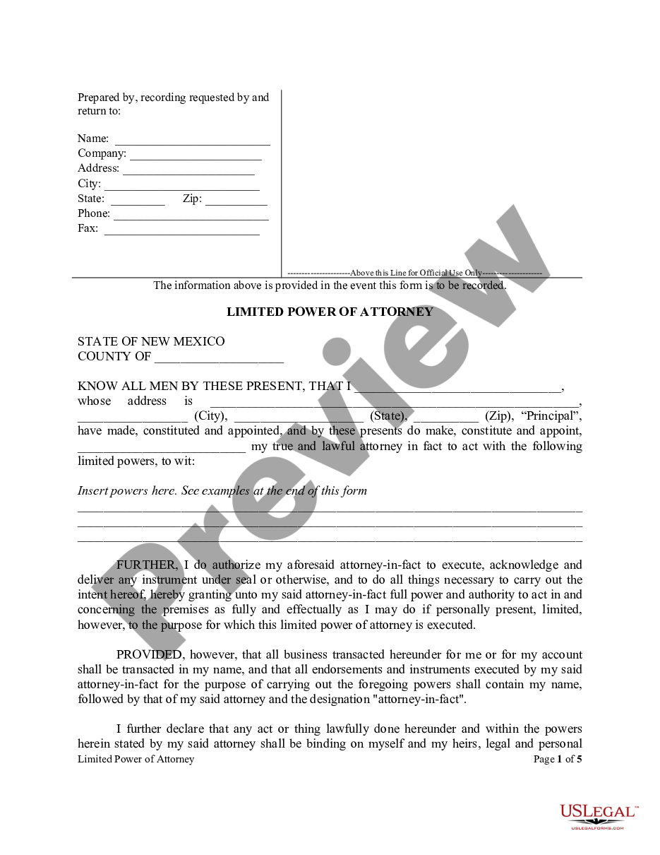 page 0 Limited Power of Attorney where you Specify Powers with Sample Powers Included preview
