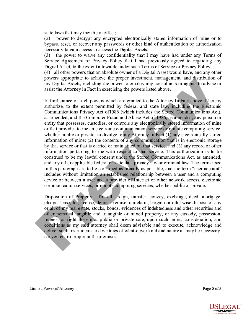 page 4 Limited Power of Attorney where you Specify Powers with Sample Powers Included preview