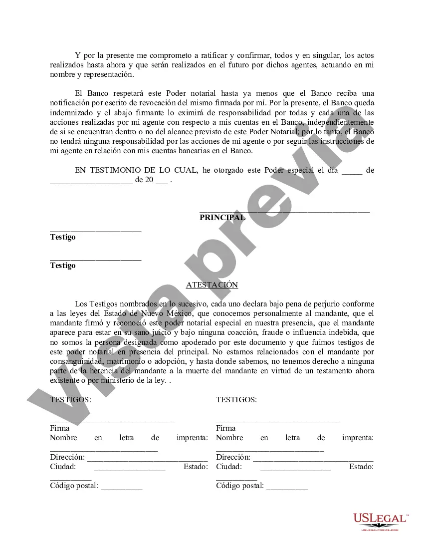 Preview Poder especial duradero para asuntos de cuentas bancarias