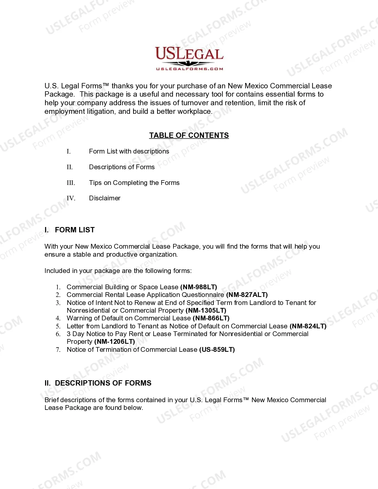 Preview New Mexico Commercial Lease Package