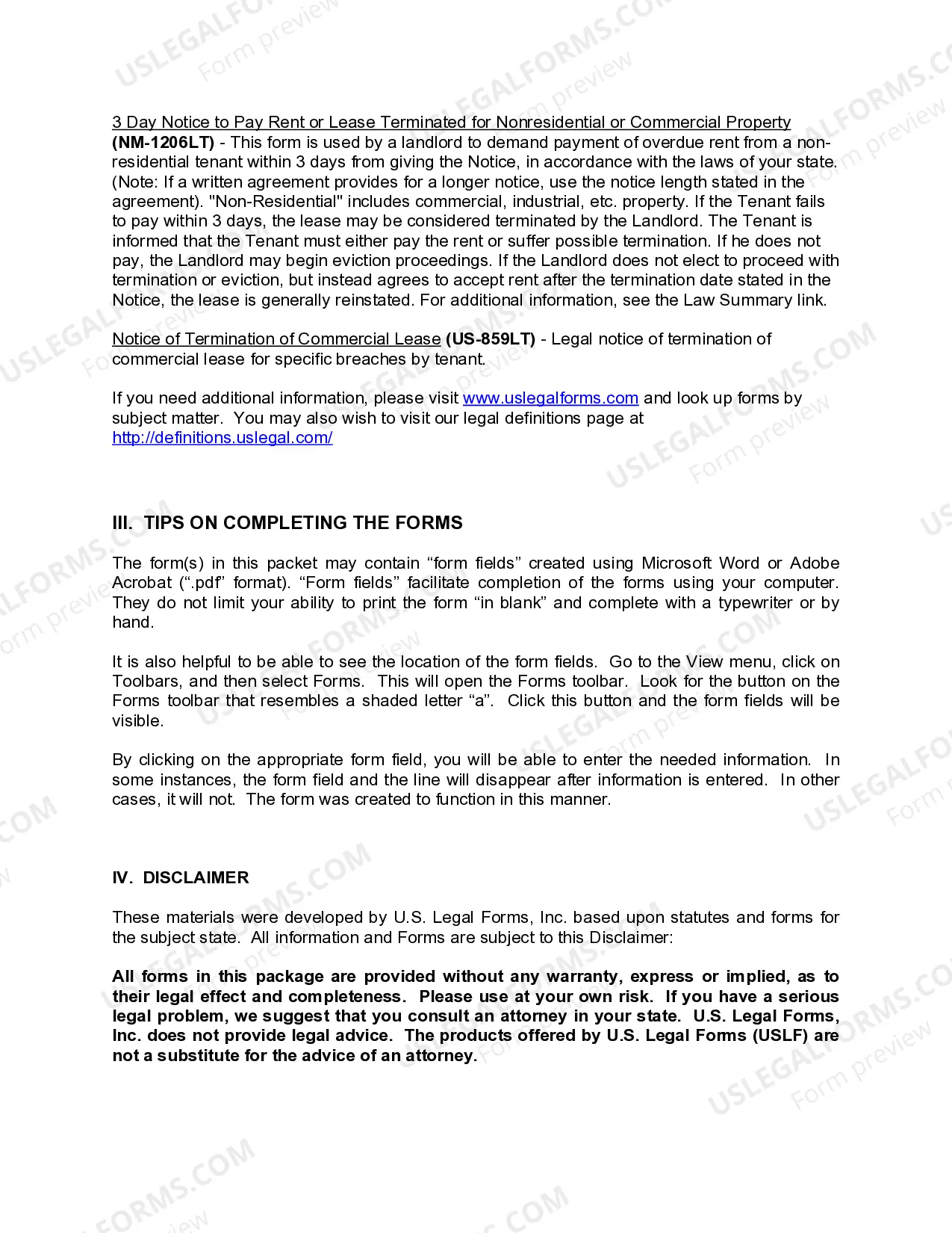 Preview New Mexico Commercial Lease Package