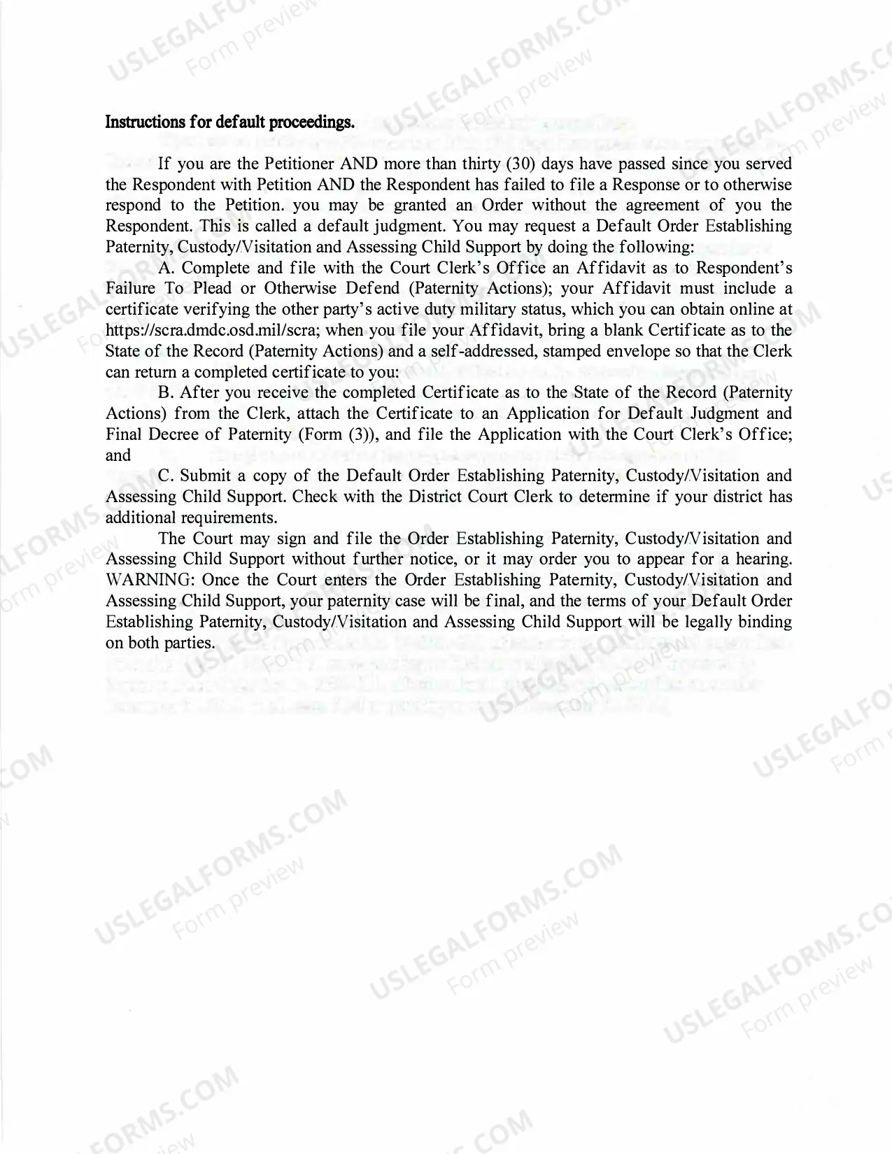 Preview Finishing Your Default Paternity Package - Third Judicial District